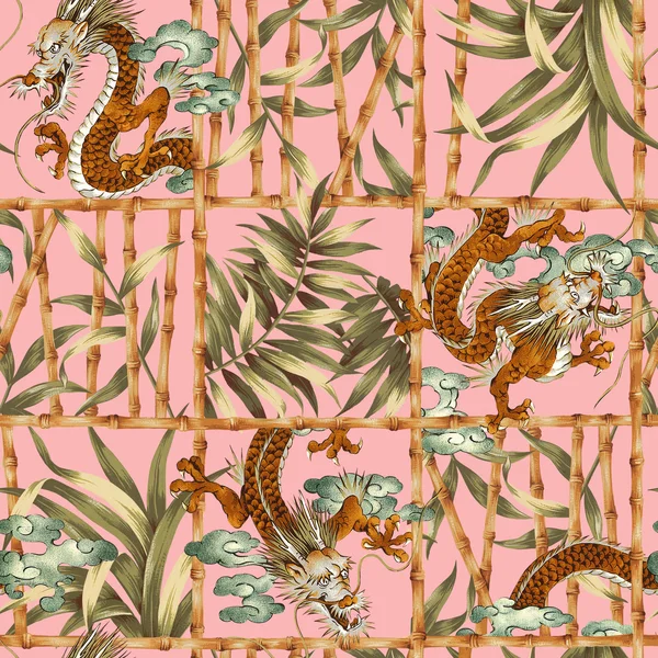 Dragon jungle illustration pattern — Stock Photo, Image