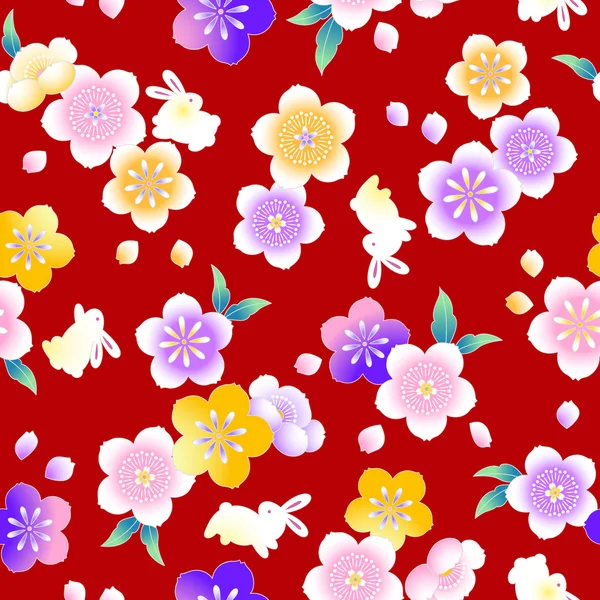 Style japonais motif cerise et lapin — Image vectorielle