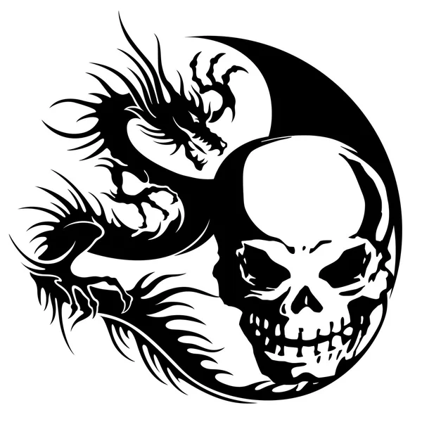 Ilustración de cráneo y dragón , — Archivo Imágenes Vectoriales