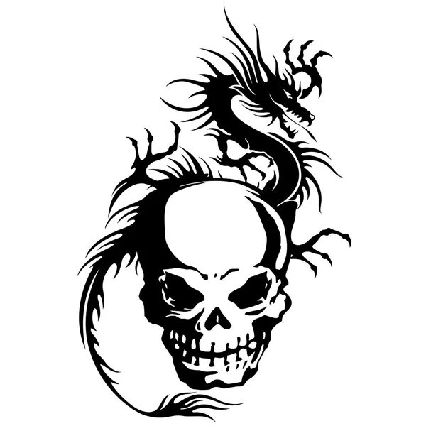 Caveira e dragão ilustração , — Vetor de Stock