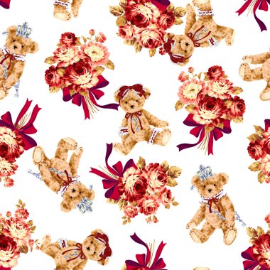 ayı ve gül illüstrasyon model