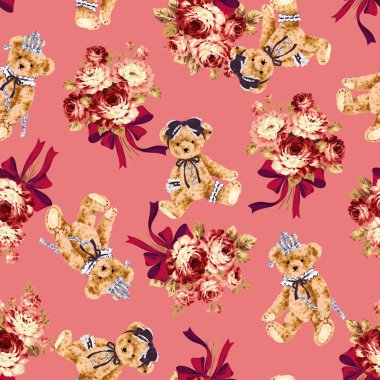 ayı ve gül illüstrasyon model