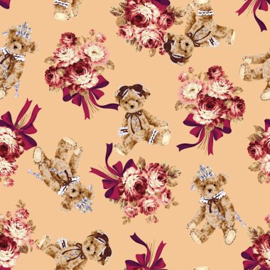 ayı ve gül illüstrasyon model