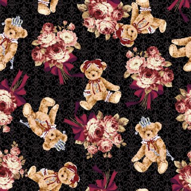 ayı ve gül illüstrasyon model