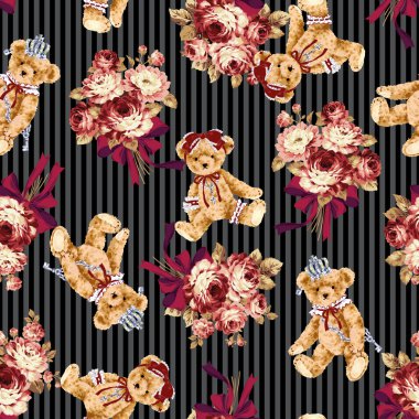 ayı ve gül illüstrasyon model