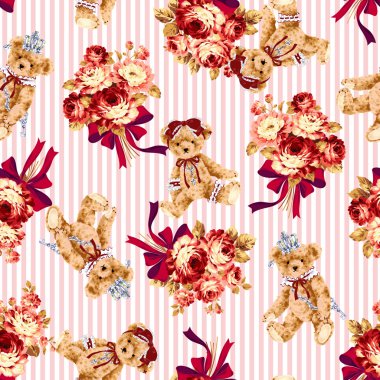 ayı ve gül illüstrasyon model