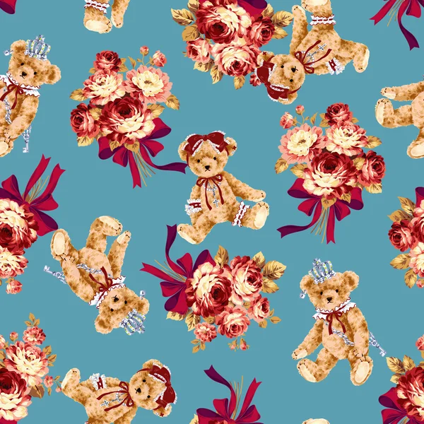 베어와 장미 그림 패턴 — 스톡 사진