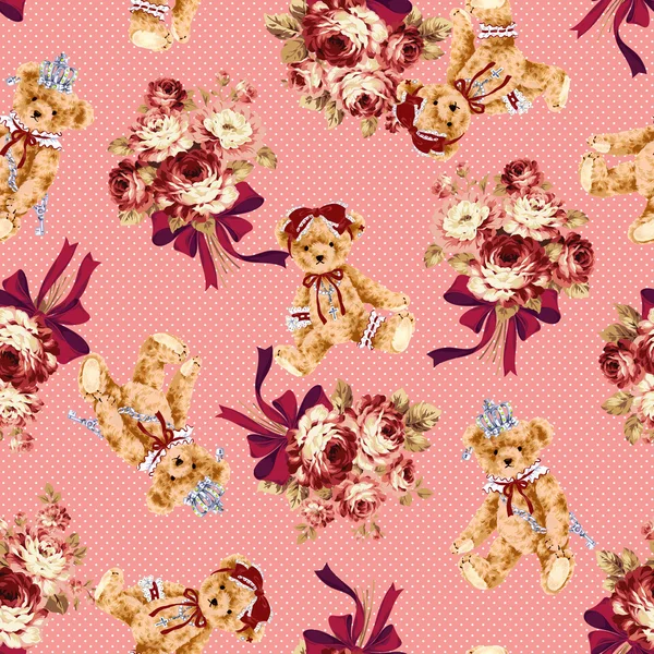 Urso e rosa ilustração padrão — Fotografia de Stock