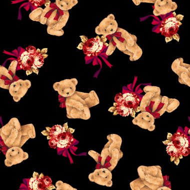 ayı ve gül illüstrasyon model