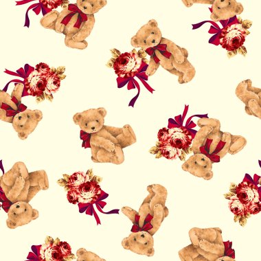 ayı ve gül illüstrasyon model