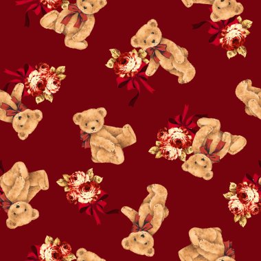 ayı ve gül illüstrasyon model