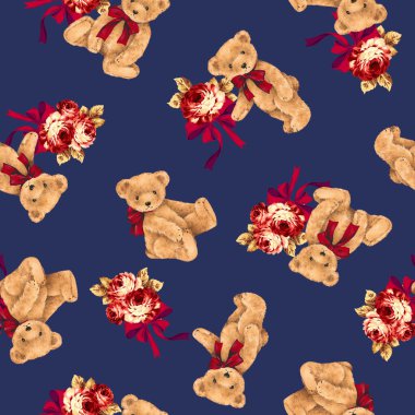 ayı ve gül illüstrasyon model