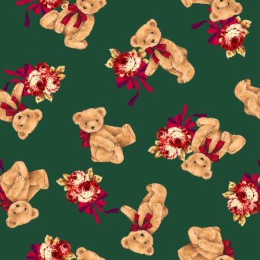 ayı ve gül illüstrasyon model