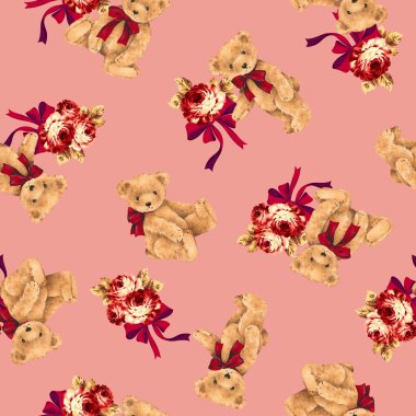 ayı ve gül illüstrasyon model