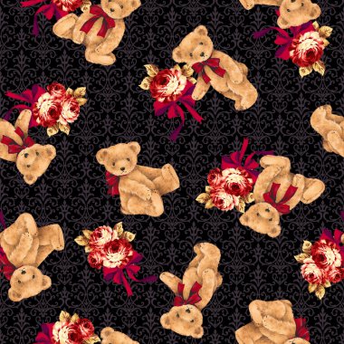 ayı ve gül illüstrasyon model