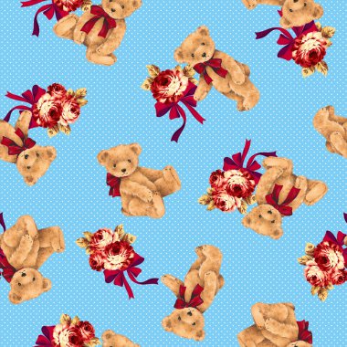 ayı ve gül illüstrasyon model