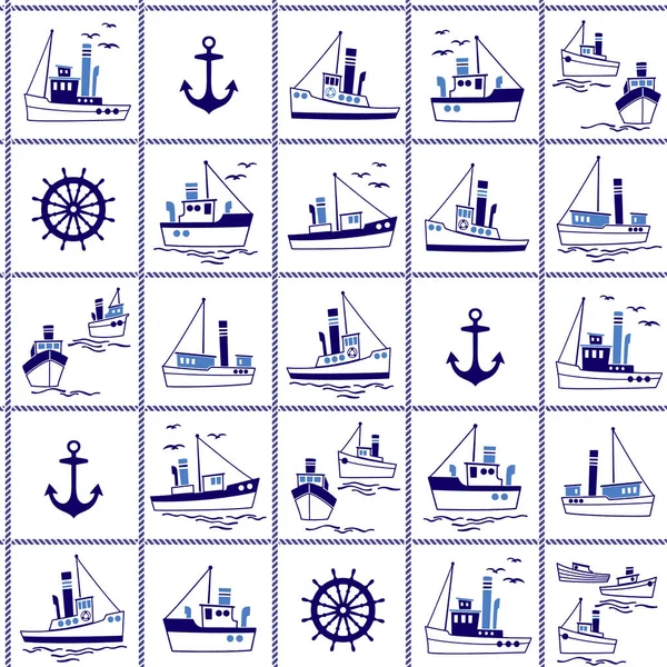 Корабль Работающий Гавани Имеет Бесшовный Рисунок — стоковый вектор