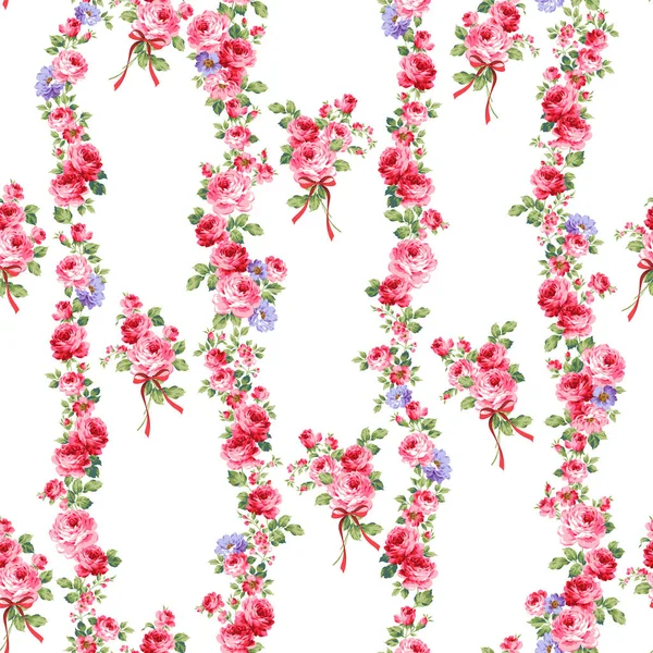 Belle Rose Rayure Verticale Motif Sans Couture Fait Motif Continu — Image vectorielle