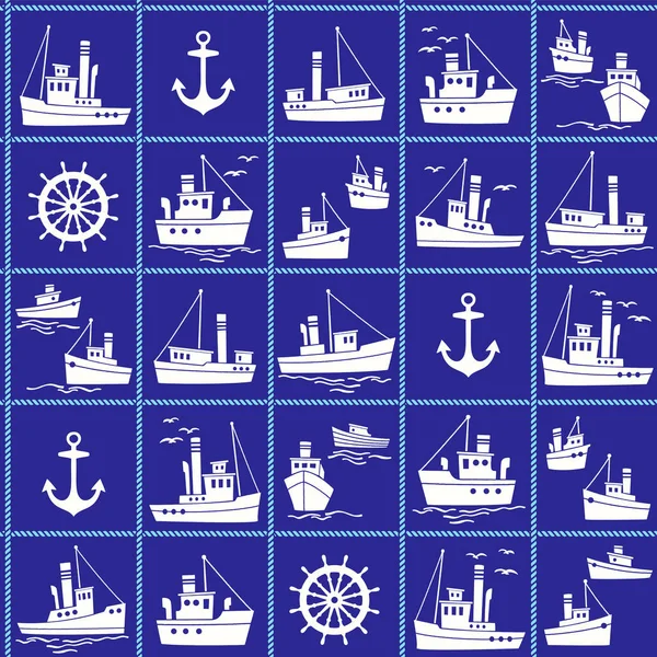 Seamless Pattern Ships Working Harbor Ship Working Harbor Has Seamless — Stock Vector