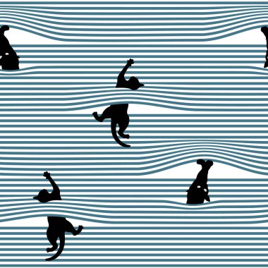 Kedi ve yatay çizgilerin kombinasyonu perdelerde oynayan sevimli bir kedi düşünün.,