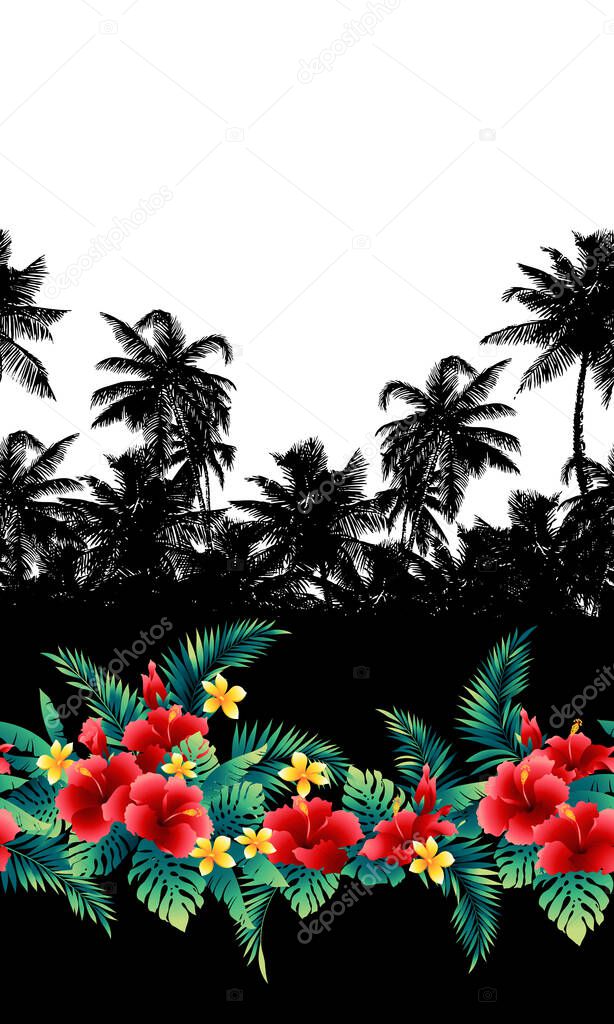 Tropical flower vector illustration material collection,I made a background illustration with hibiscus,It is a vector material,