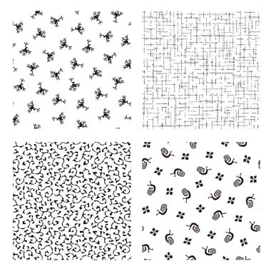 Japon kurbağası ve kokleasının kusursuz deseni, bir kurbağa ve kokleanın soyut çizimi.,