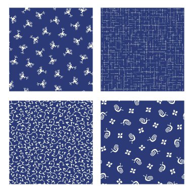 Japon kurbağası ve kokleasının kusursuz deseni, bir kurbağa ve kokleanın soyut çizimi.,