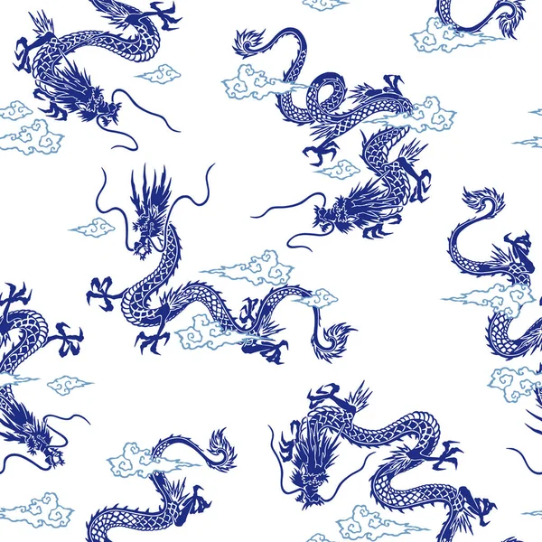 Japanese Style Simple Dragon Seamless Pattern — Stock Vector