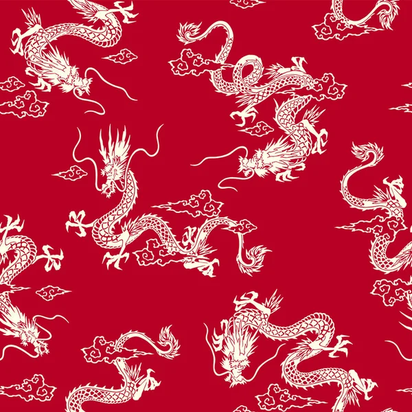 Japanese Style Simple Dragon Seamless Pattern — Stock Vector