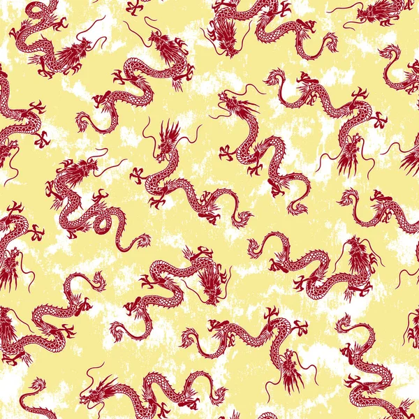 Japanese Style Simple Dragon Seamless Pattern — Stock Vector