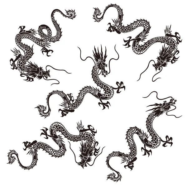 龍を描いた和様の資料集 — ストックベクタ