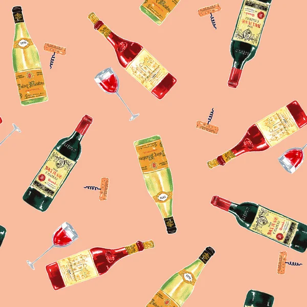 Impressive Handwritten Wine Seamless Pattern — Stock Photo, Image