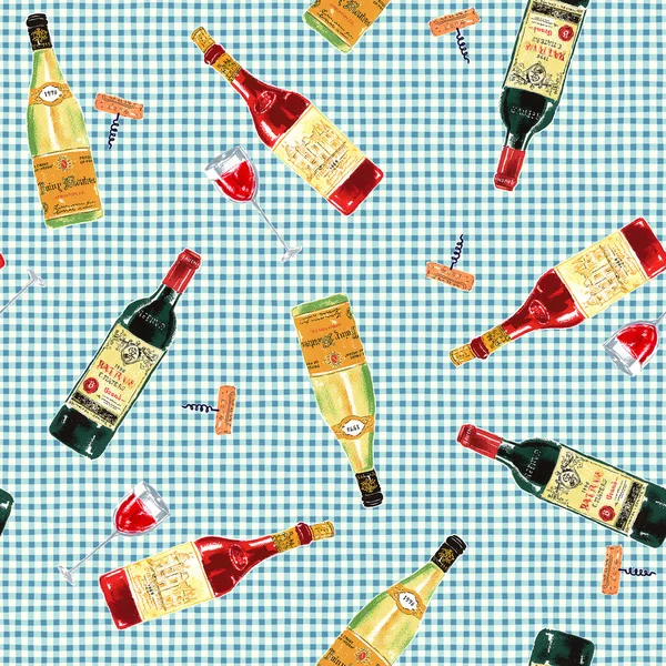 Imponujący Odręczny Wzór Wina Bez Szwu — Zdjęcie stockowe