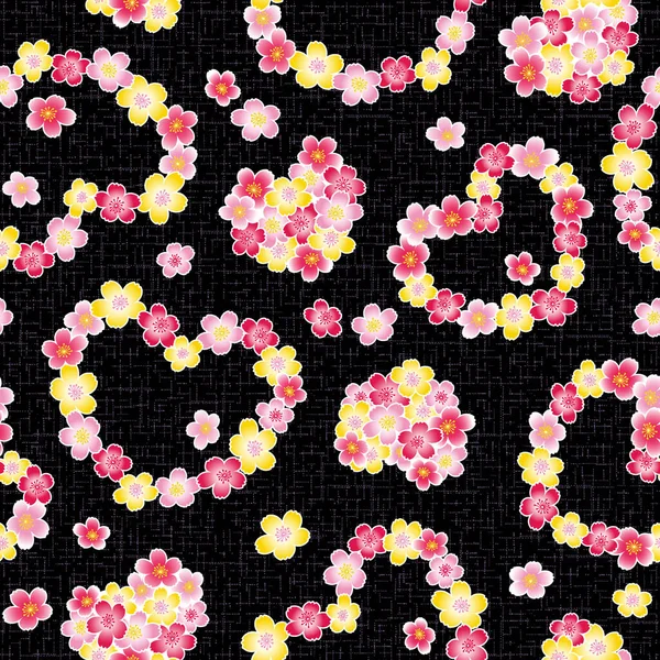 Seamless Pattern Japanese Cherry Blossom Bouquet — Stock Vector