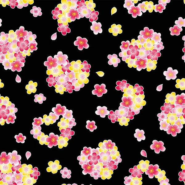 Seamless Pattern Japanese Cherry Blossom Bouquet — Stock Vector