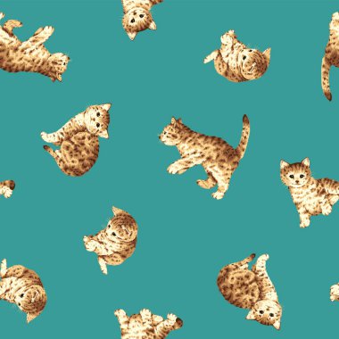 Şirin ve gerçekçi kedi çizimlerinin kusursuz deseni,