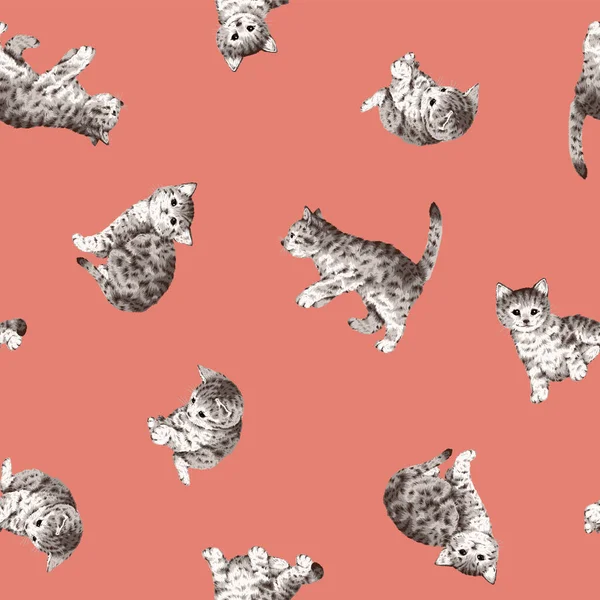 可爱而逼真的猫的无缝图案 — 图库矢量图片
