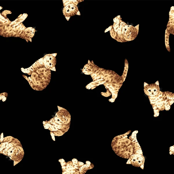 Бесшовный Рисунок Милых Реалистичных Иллюстраций Кошек — стоковый вектор