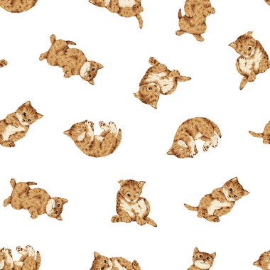 Şirin ve gerçekçi kedi çizimlerinin kusursuz deseni,