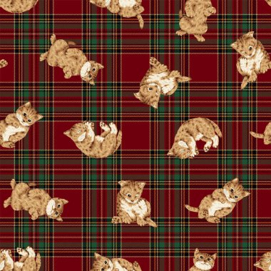 Şirin ve gerçekçi kedi çizimlerinin kusursuz deseni,