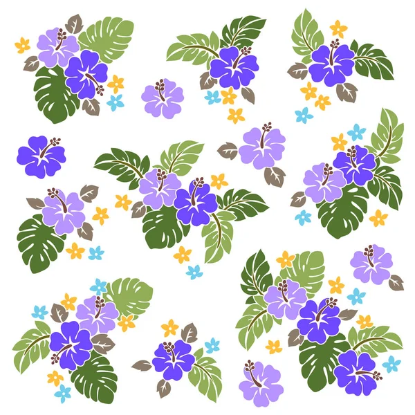 Tropical Flower Vector Illustration Material Collection — Stock Vector