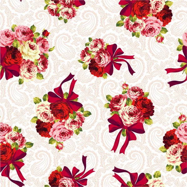 Rose en lint patroon, — Stockvector