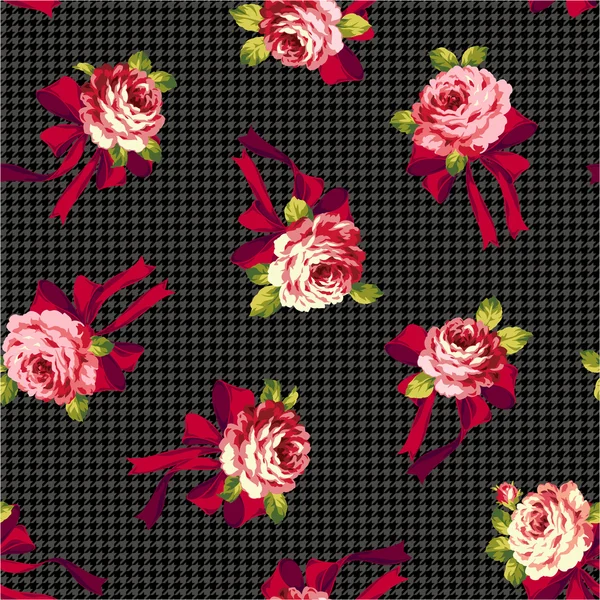 Rose en lint patroon, — Stockvector
