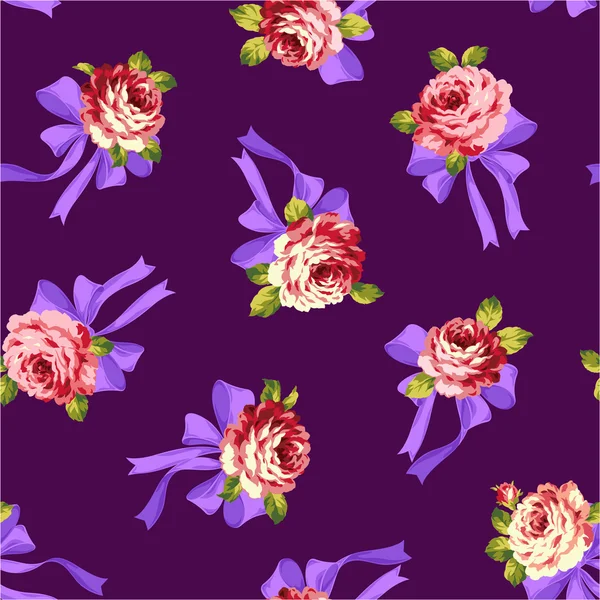 Rose en lint patroon, — Stockvector