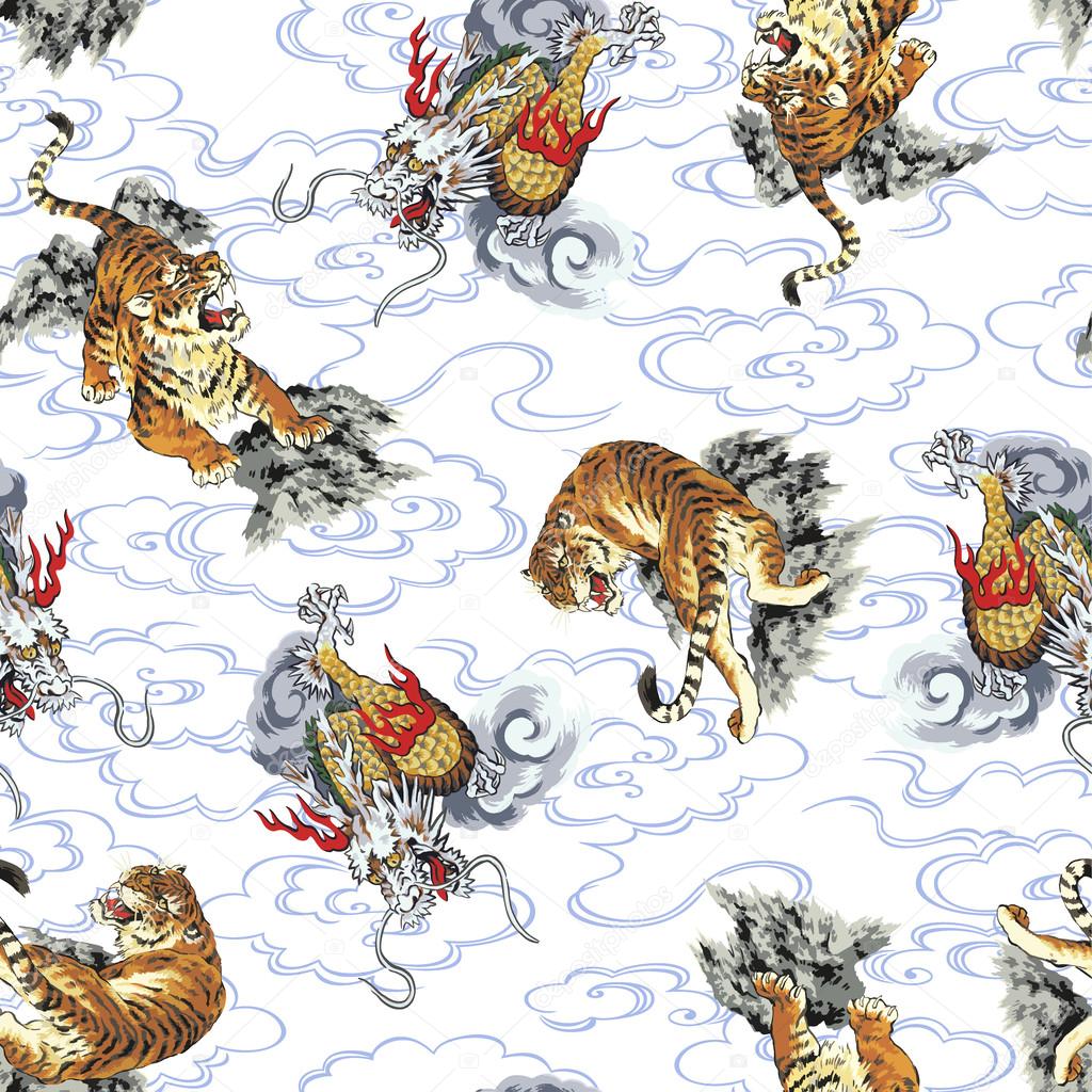 Pattern tiger and dragon
