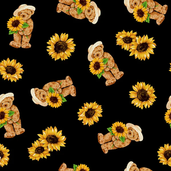 Medvěd a slunečnice — Stock fotografie