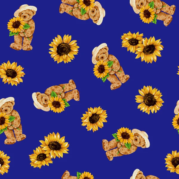 Bear and sunflower — Stock Photo, Image