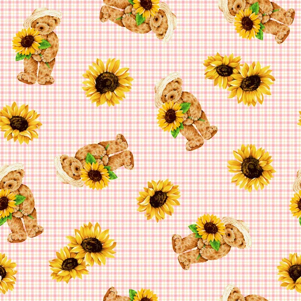 Bär und Sonnenblume — Stockfoto