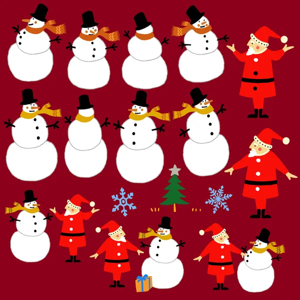 Papai Noel e boneco de neve — Vetor de Stock