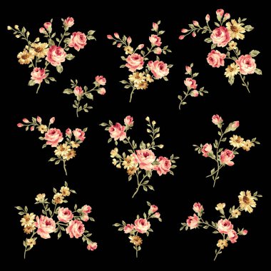 Tekstil tasarımı için ideal gül malzemeleri koleksiyonu,